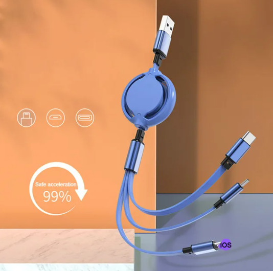 Retractable USB Cable With 3 Charger Types