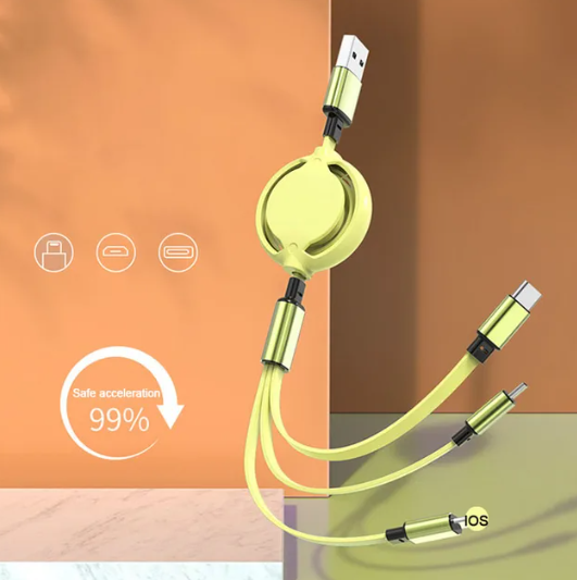 Retractable USB Cable With 3 Charger Types