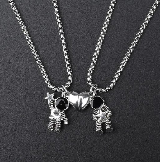 Matching Astronaut Couple Necklace Set