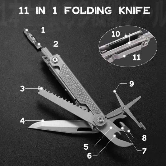 11 in 1 Mini Multitool Folding Knife