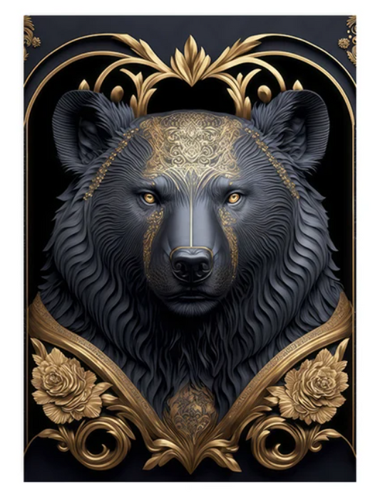 Golden Black Bear Wall Art Canvas