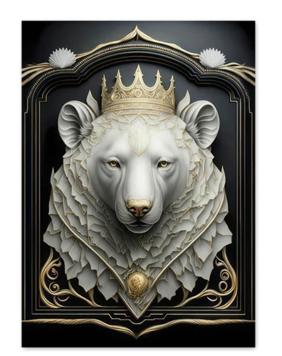 Crowned Golden Polar Bear Wall Art Canvas