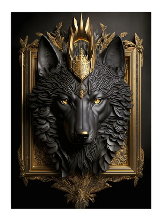 Black and Gold Wolf Wall Art Canvas