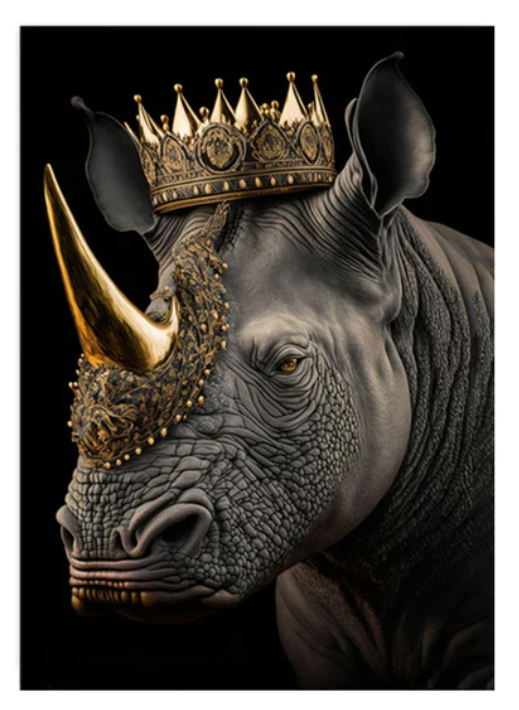 Crowned Golden Rhino Wall Art Canvas